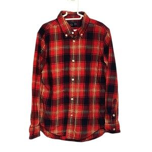 Ralph Lauren Flannel Shirt Button Down Collar Red Plaid Cotton Boys Size 7